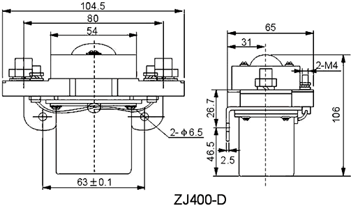 ZJ400D DC Contactor Outline Dimensions